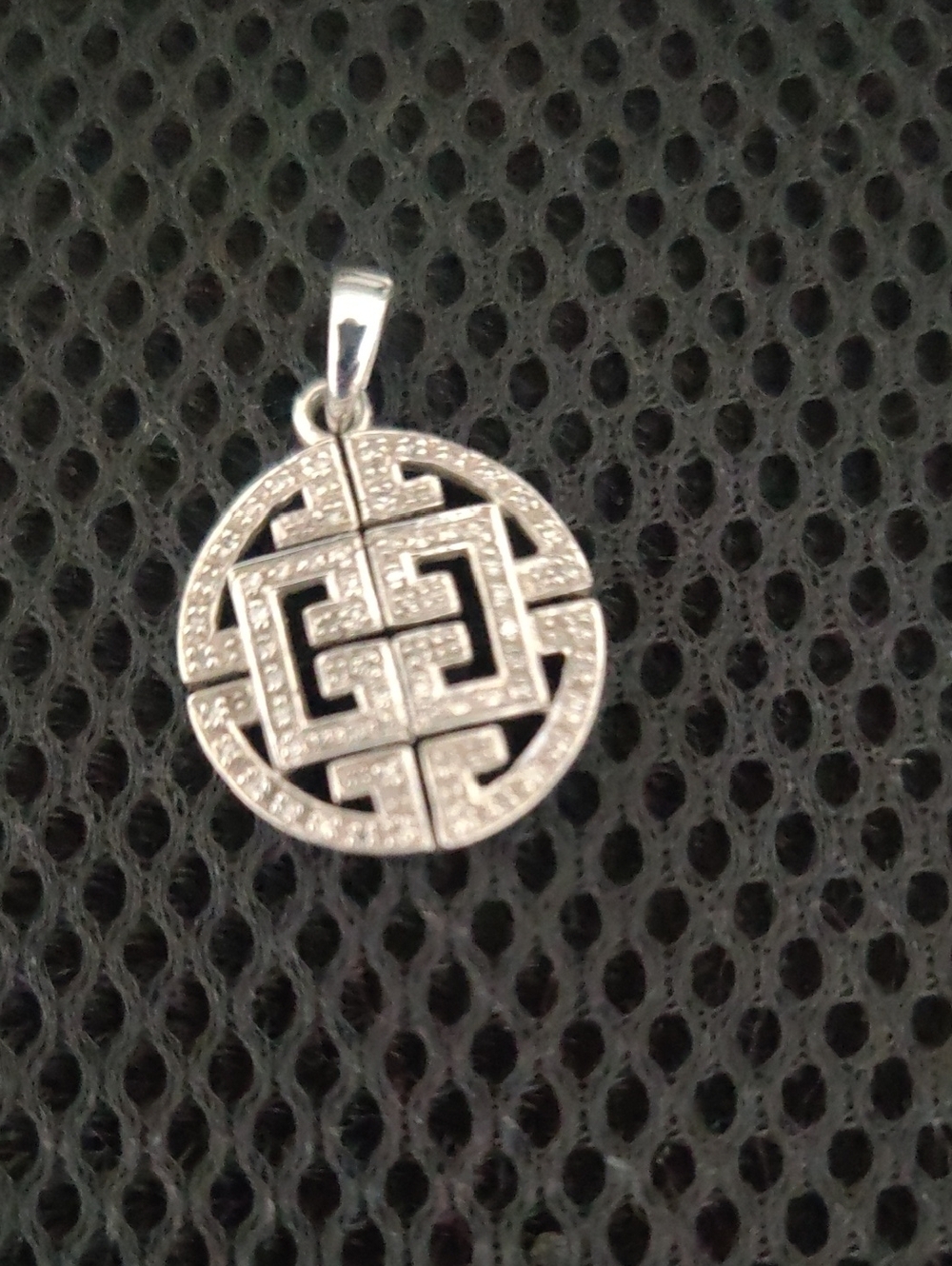 Vintage Sterling Silver Round Pendant with White Diamond Accents – Art Deco